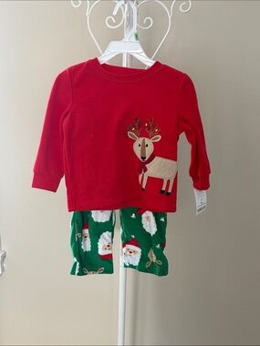 Carter's Red Reindeer & Green Santa PJ Set